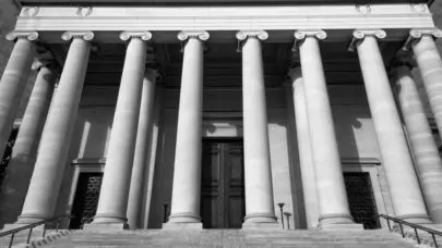 black and white photo of the national gallery of art in washington d.c.